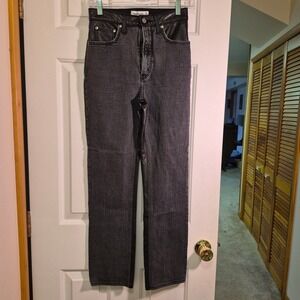 Abercrombie & Fitch Ankle Straight Ultra High Rise Jeans Black Vegan Leather 26